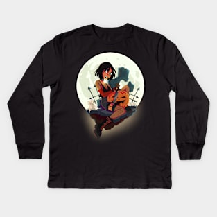 Halloween graveyard girl Kids Long Sleeve T-Shirt